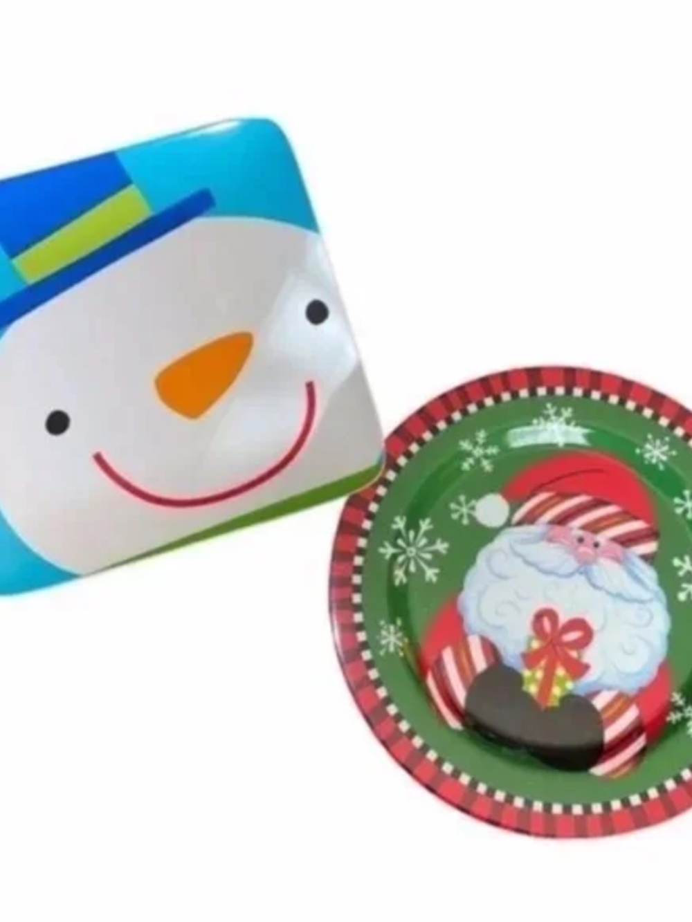Santa & Snowman Plastic Christmas Plates